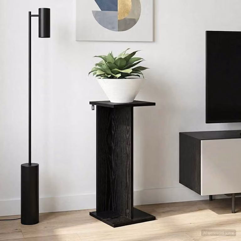 vidaXL Supporto per piante moderno in legno MDF nero L/P/H: 25 x 25,5 x 60,5 cm