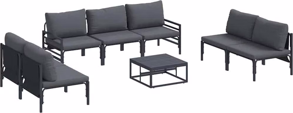 Set Divano da Giardino con cuscino 8 pcs Nero Acciaio