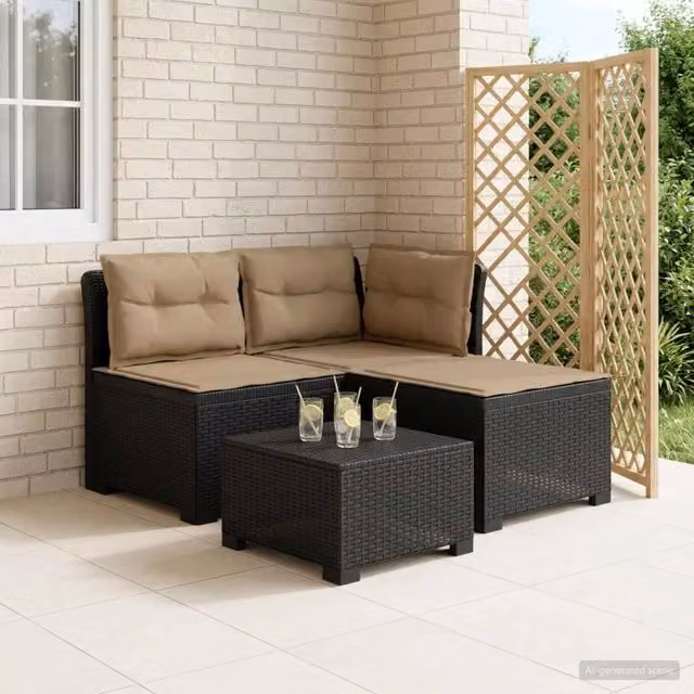 Divano da giardino a L con cuscini vidaXL in look rattan, disponibile in antracite, beige o marrone – 1