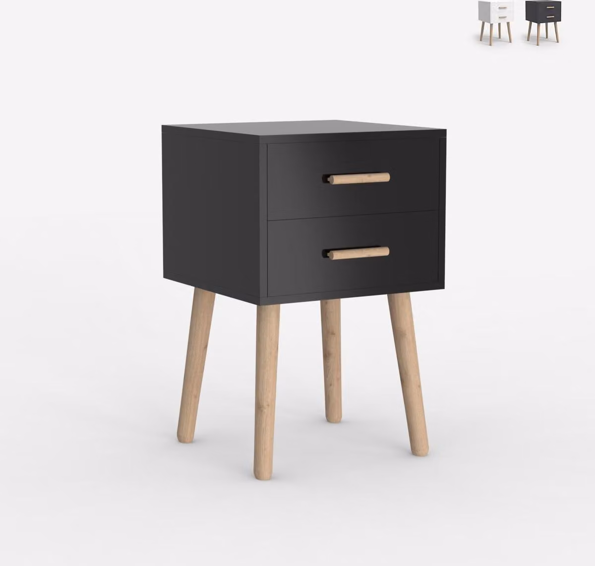Comodino in legno in stile nordico per la camera da letto bianco nero Corallo - Nero