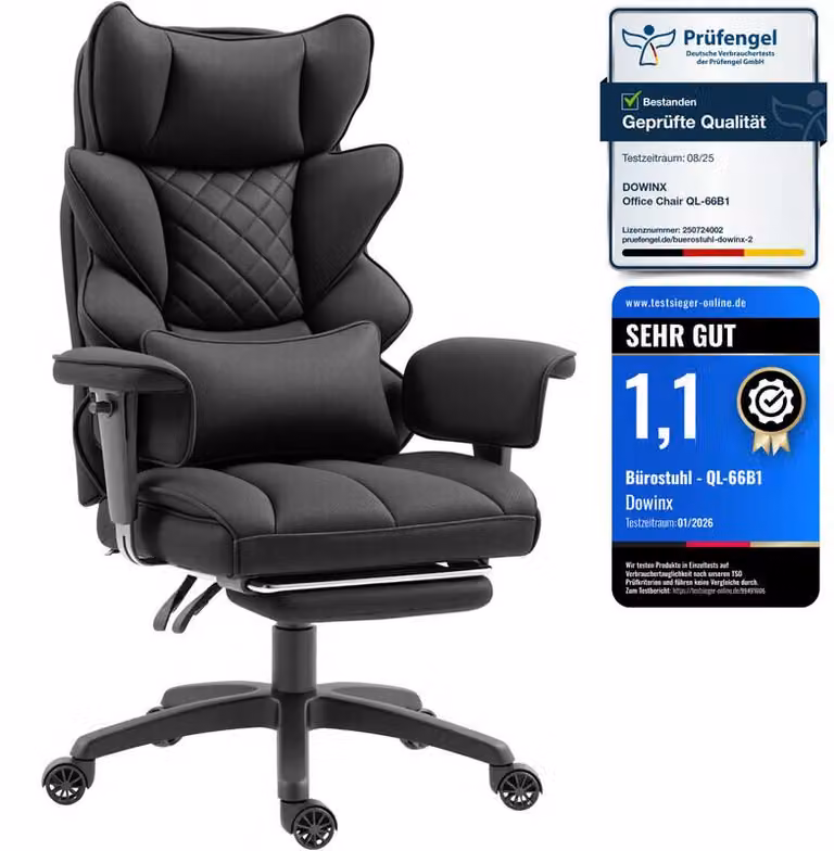 Sedia da ufficio ergonomica per il gaming, dotata di cuscino a molle, schienale a doppio strato, supporto lombare regolabile, braccioli e poggiapiedi. Colore: nero ePoliuretano(poliuretano)