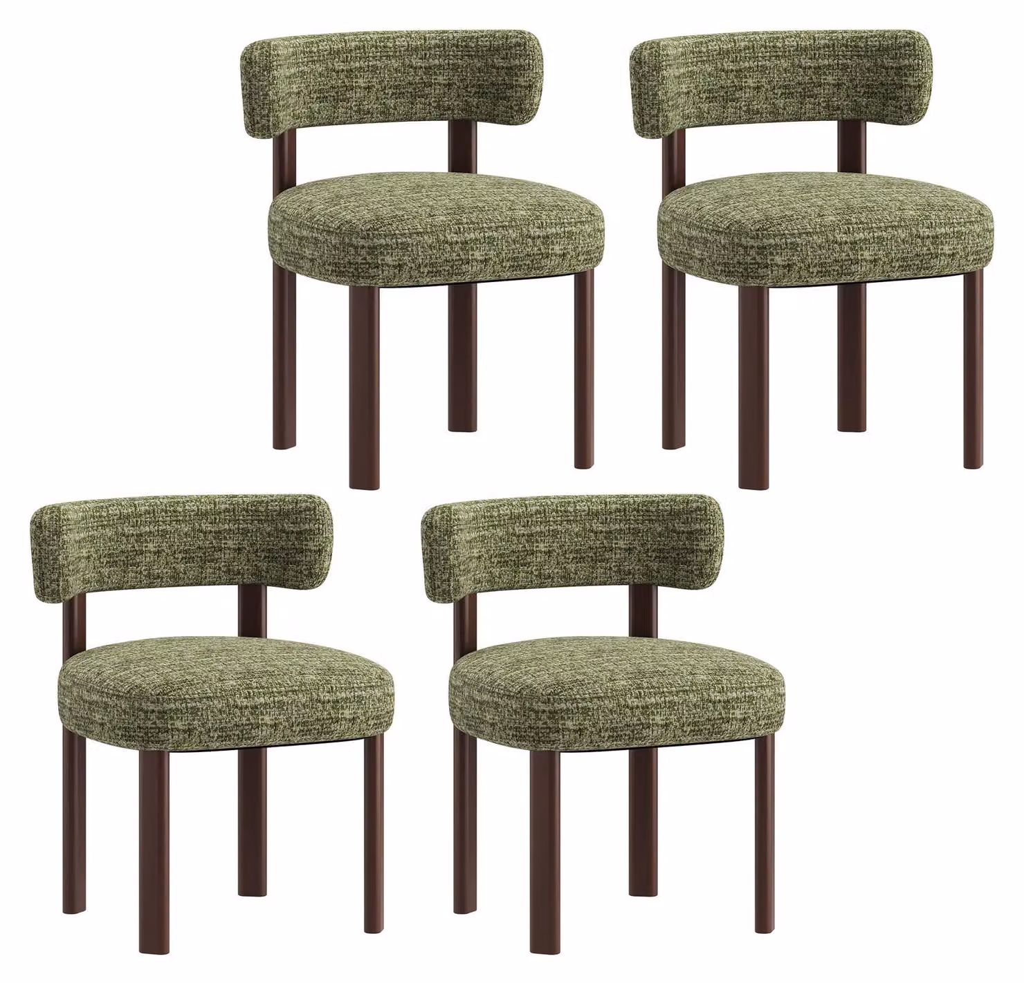 Set di 4 sedie da pranzo in legno massello, dal design semplice ed elegante, con schienali arrotondati che si adattano alla forma della schiena, per un comfort ottimale. Colore: verde