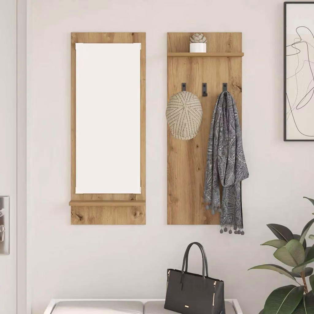 Appendiabiti a muro moderno vidaXL in legno color rovere, L: 70 cm, P: 10 cm, H: 90 cm