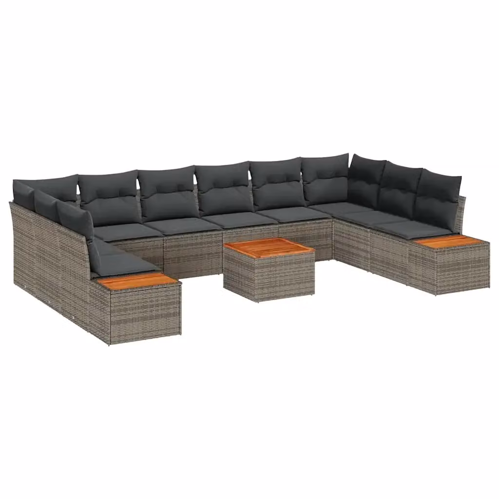 vidaXL Set Divano da Giardino a Forma di U con Cuscini e Tavolino, 10 Posti, Grigio – 2