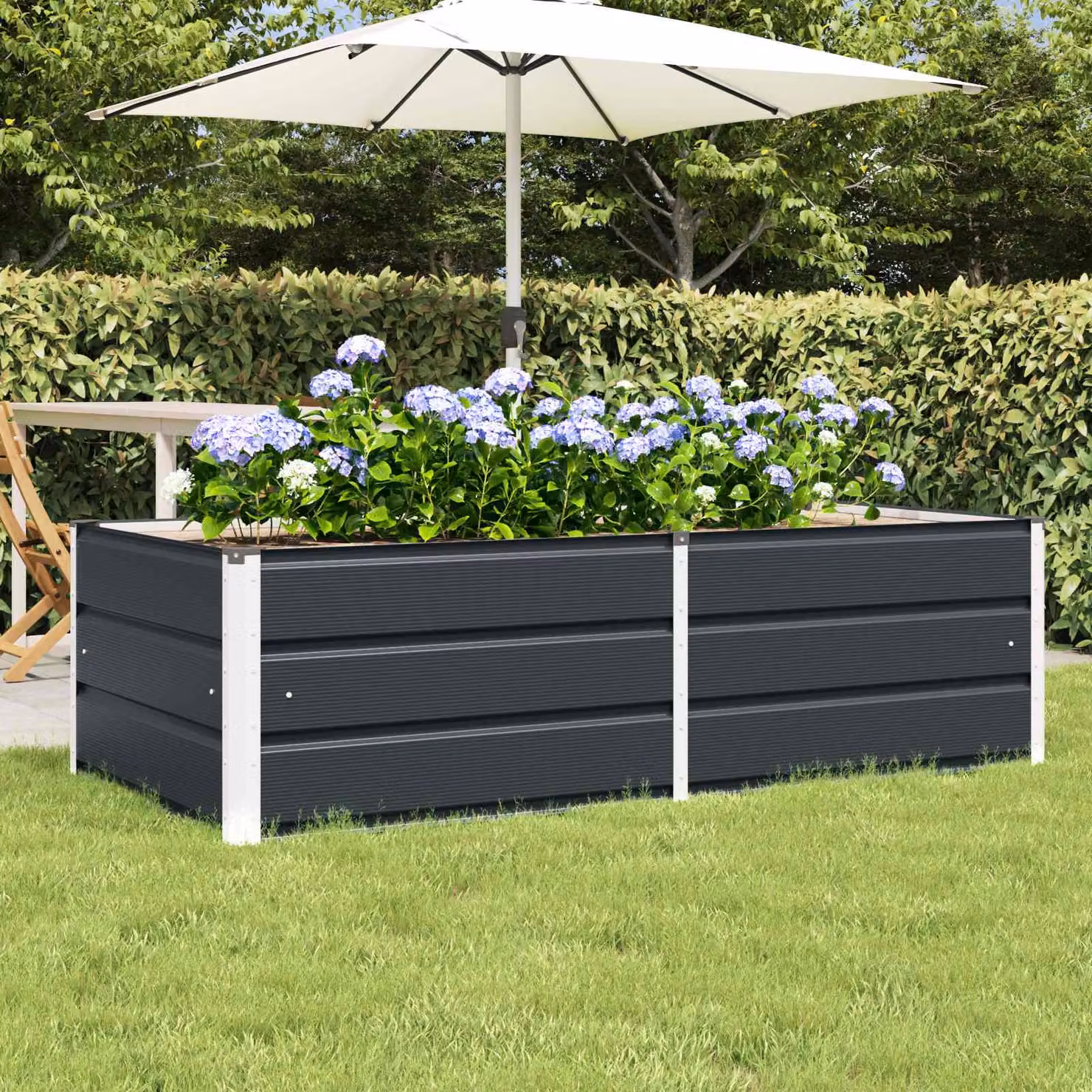 Fioriera vidaXL in acciaio e plastica, colore antracite, L: 160 cm, P: 80 cm, H: 45 cm