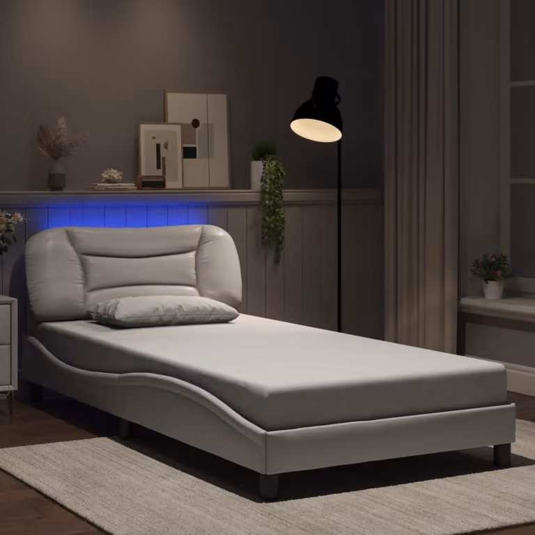 vidaXL Giroletto Hvar Bianco con LED e porta USB in ecopelle e legno L/P/H: 200 x 100 x 74,5 cm