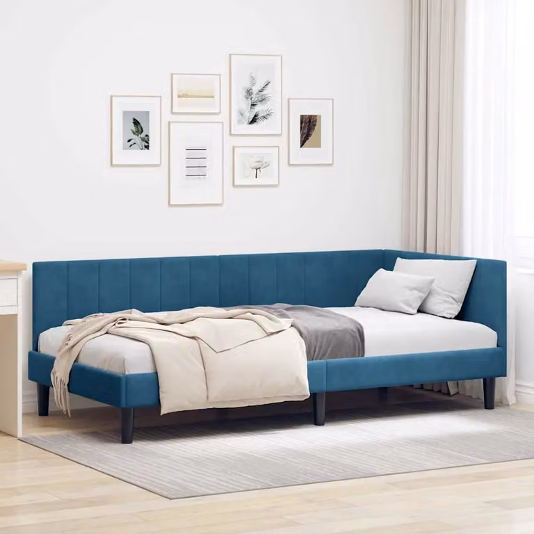 vidaXL Letto ad angolo asimmetrico in velluto blu, L/P/H: 204 x 90 x 72 cm