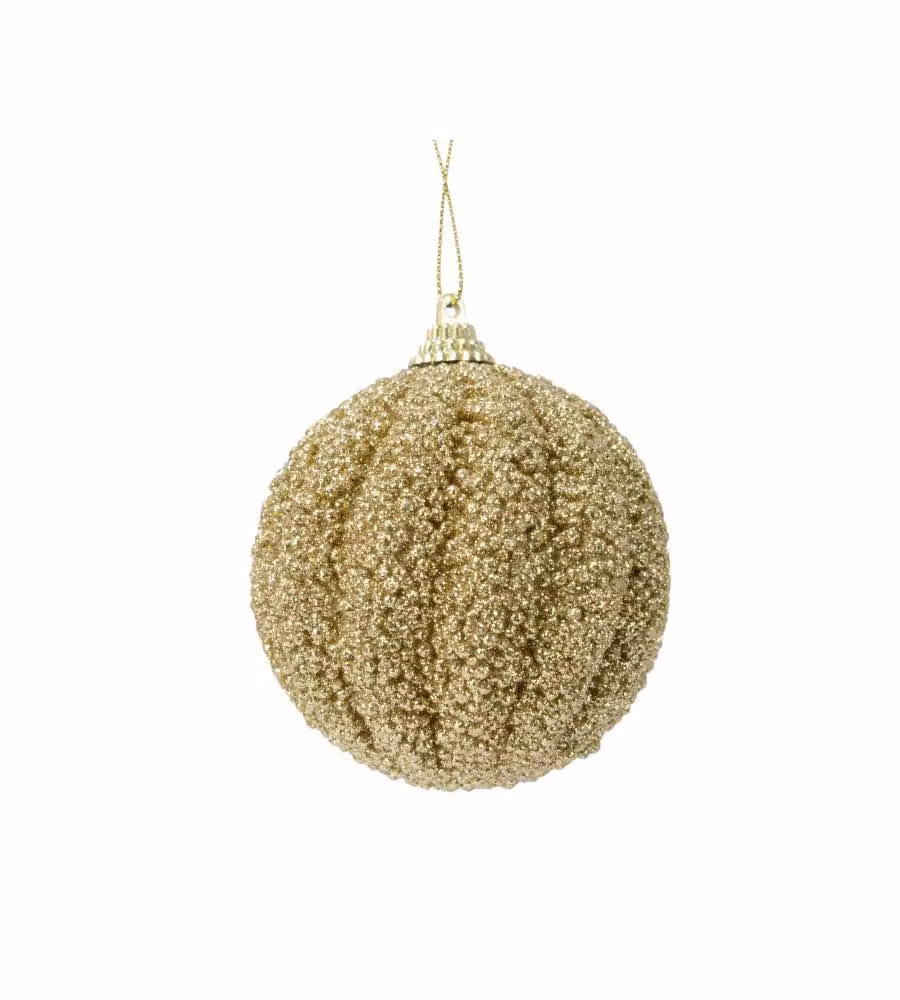 Kaemingk Pallina da Appendere Glitterata Oro 8 cm per Natale