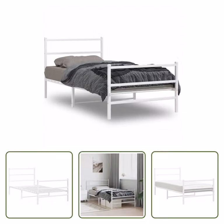 The Living Store Struttura letto con testiera e pediera in metallo bianco 100x200 cm
