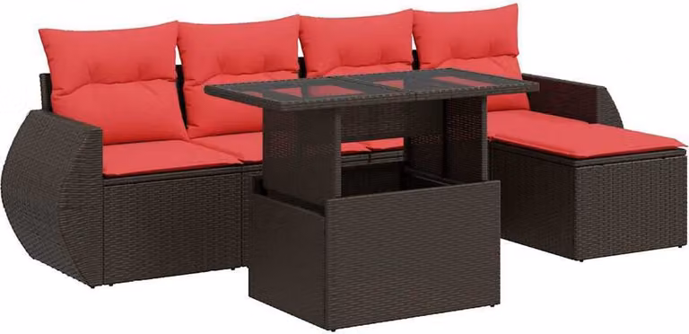 Set Divano Giardino 6 pz con Cuscini Marrone Polyrattan Acacia