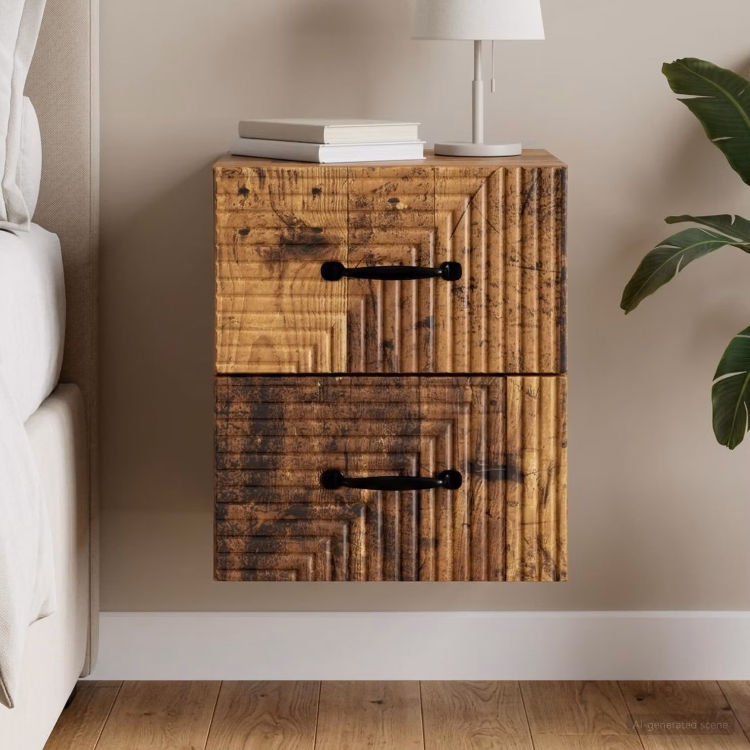 vidaXL Mobiletto da notte sospeso in legno marrone opaco L: 34,5 cm, P: 33 cm, H: 40 cm