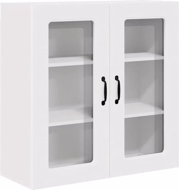 Mobile base da cucina moderno HELLOSHOP26 in legno composito bianco con ante in vetro e ripiani interni L/P/H: 80 x 31 x 80 cm