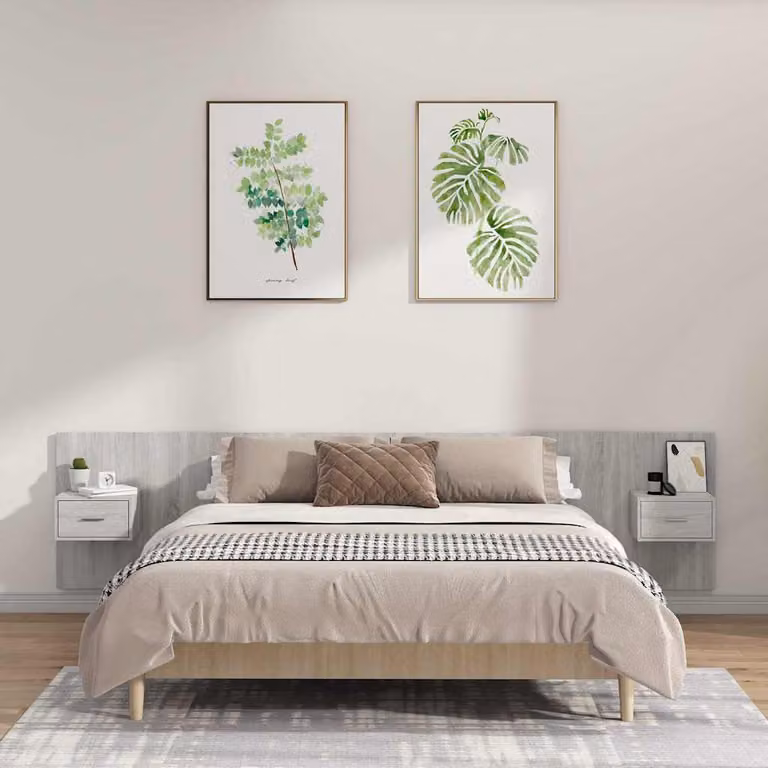 vidaXL Testiera Letto con Comodini Integrati in Legno Multistrato Grigio L: 240 cm, H: 80 cm, P: 80 cm