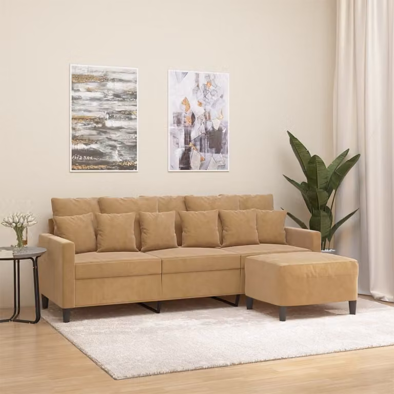 Maison Exclusive - Divano a tre posti con poggiapiedi, marrone, 180 cm, in velluto