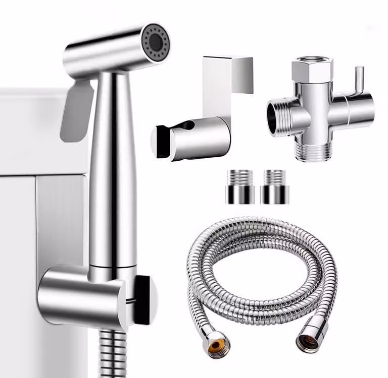 Doccia per bidet in acciaio inossidabile, con tubo da 49 pollici e adattatore a "T" da G1/2'' a 3/8''