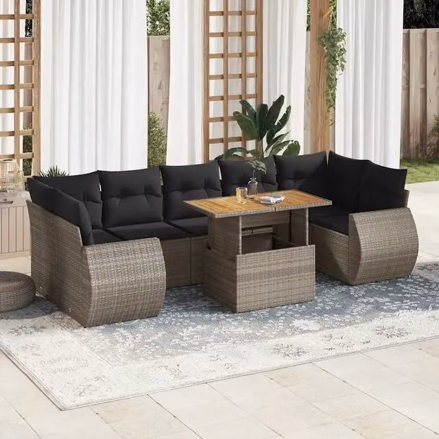 Set Divano da Giardino 8 pz con Cuscini Grigio in Polyrattan 3327238