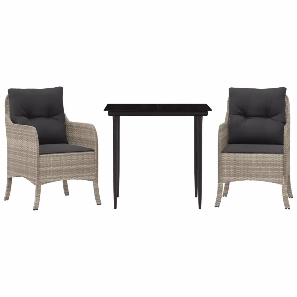 Set Pranzo da Giardino vidaXL in Polyrattan con Cuscini e Tavolo in Vetro, 3 Pezzi, Grigio Antracite – 2