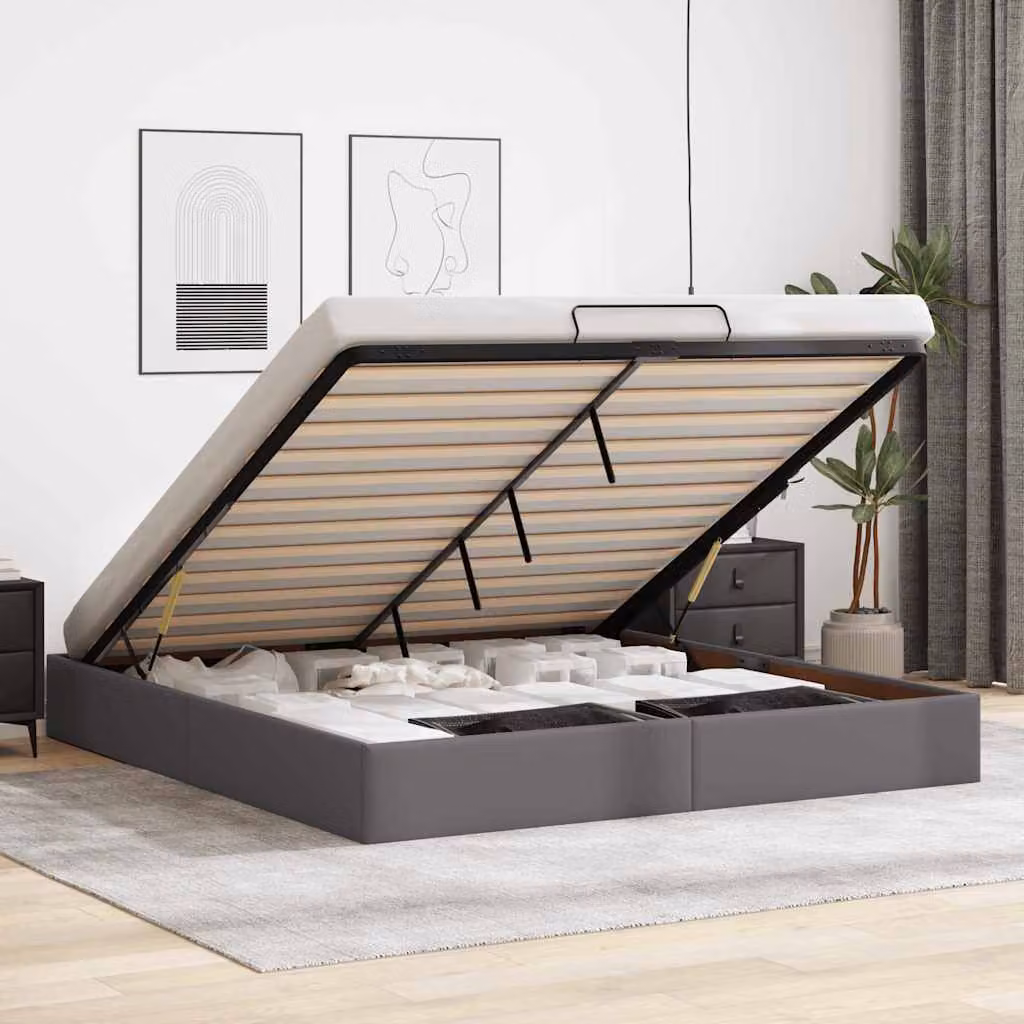 Struttura Letto con Contenitore a Sollevamento vidaXL in Similpelle Grigia L/P: 200 x 200 cm – 1