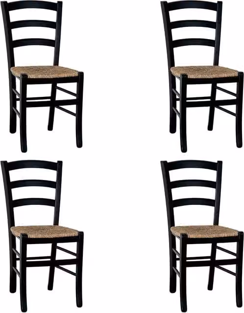 Set da 4 sedie da sala da pranzo legno nero venezia con seduta in paglia