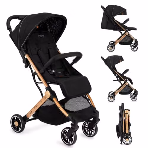 MoMi ESTELLE Passeggino Leggero per bambini da 6 mesi fino a 15 kg - pieghevole da viaggio, cinture a 5 punti, schienale reclinabile, cappottina estensibile, ruote EVA, posizione verticale da chiuso