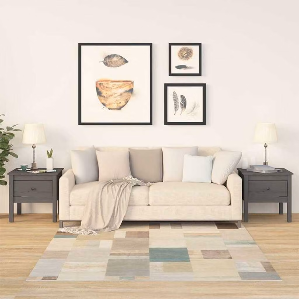 Set di 2 tavolini quadrati vidaXL in legno massello di pino grigio, L/P/H: 50 x 50 x 49 cm