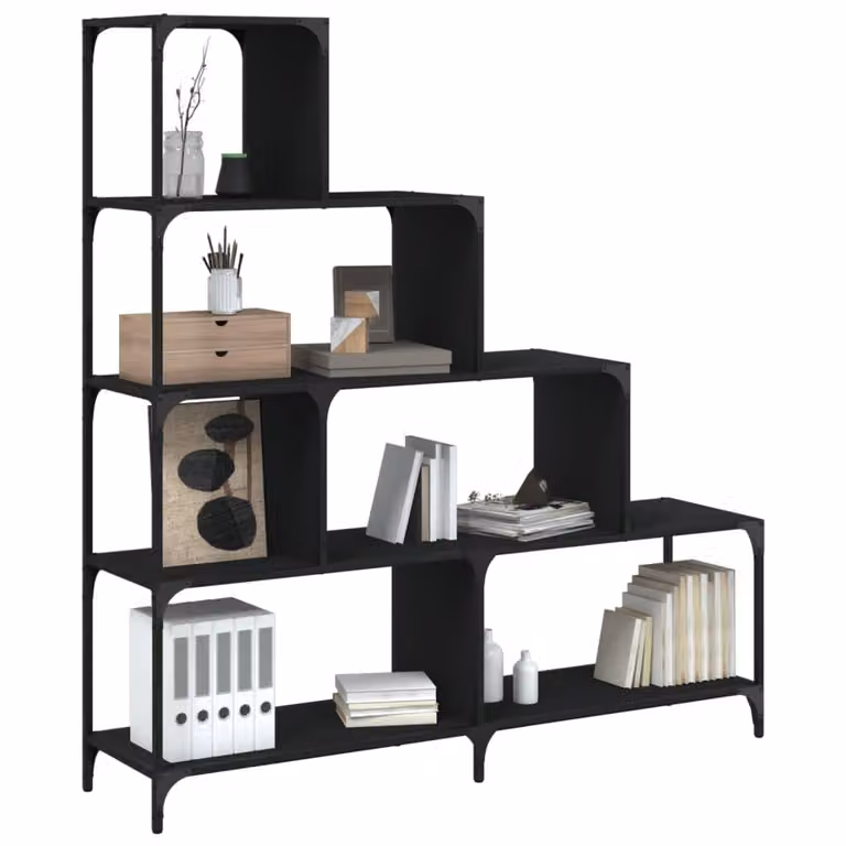 Libreria a scala vidaXL a 4 ripiani in legno e metallo nera per soggiorno o ufficio L: 139 cm, P: 33,5 cm, H: 149 cm