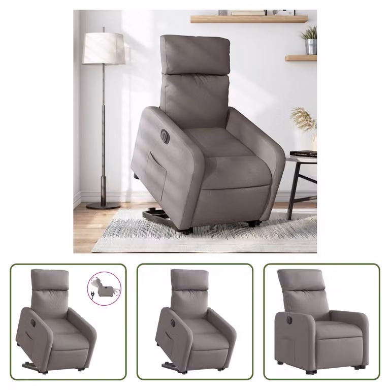The Living Store Poltrona relax con ausilio per l'alzata in tessuto Electric Taupe