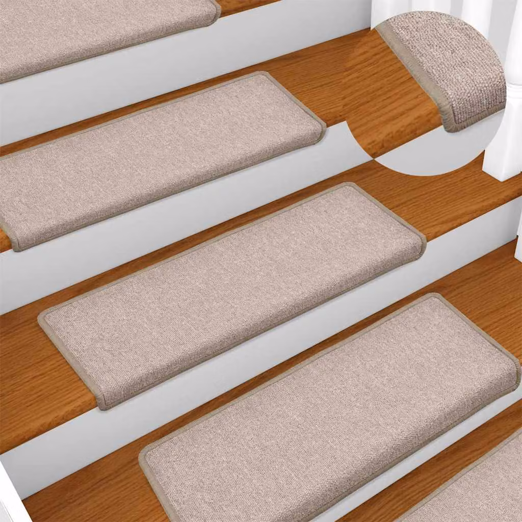 Set di 15 tappetini per scale vidaXL in polipropilene, forma rettangolare, disponibili in beige o grigio, L: 65 cm, P: 21 cm, H: 3,5 cm