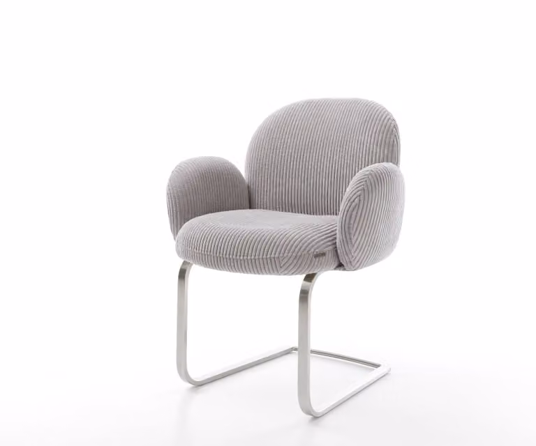 DELIFE Sedia a dondolo Nube-Flex con braccioli, rivestita in tessuto corda, colore grigio argento. Sedia a dondolo dal design minimalista, struttura in acciaio inossidabile, imbottitura in molle insacchettate