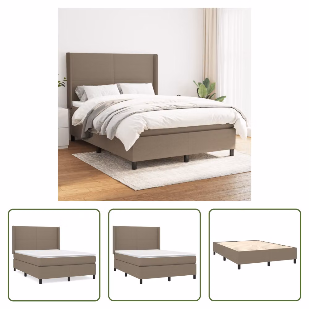 The Living Store Letto a molle con materasso Taupe 140x190 cm in tessuto