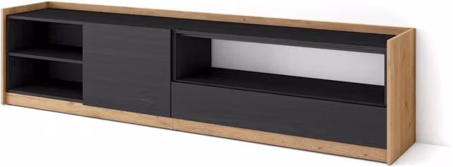 Mobile TV Soggiorno, 207x50x37 cm, Per TV fino a 80", Mobile Soggiorno, Nero e rovere