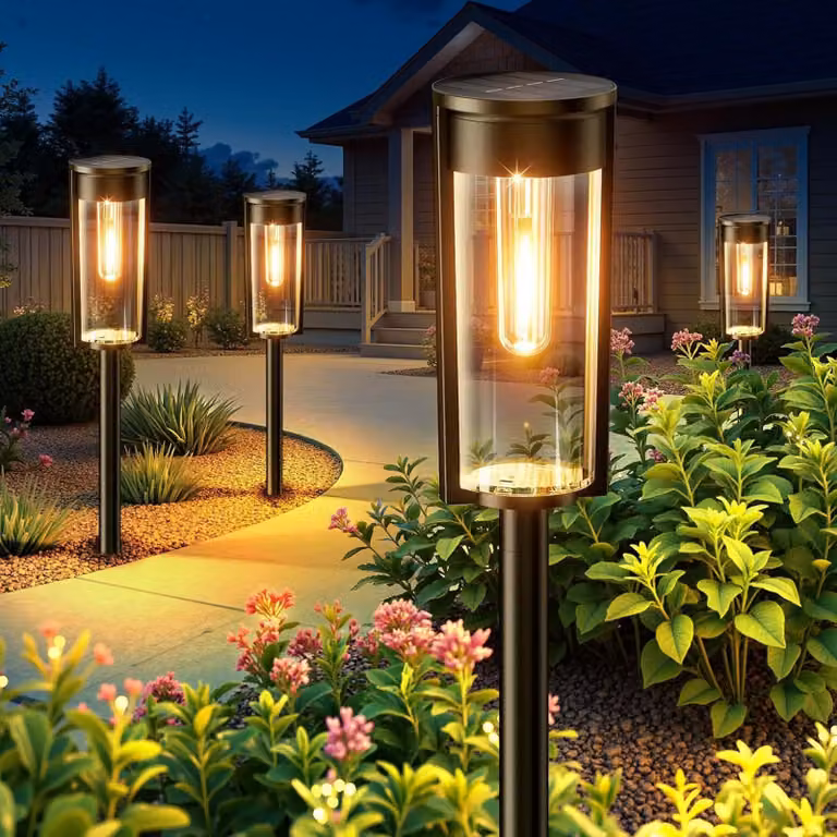 Set di 4 luci solari per esterni, luce bianco caldo, batteria da 1000 mAh, grado di protezione IP65