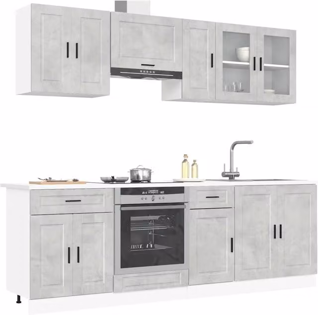 Set di mobili da cucina moderno vidaXL in legno e vetro grigio con ante in vetro e ripiani interni