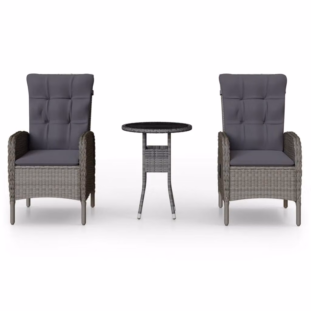 Set da Bistrot per Giardino 3 pz in Polyrattan Grigio