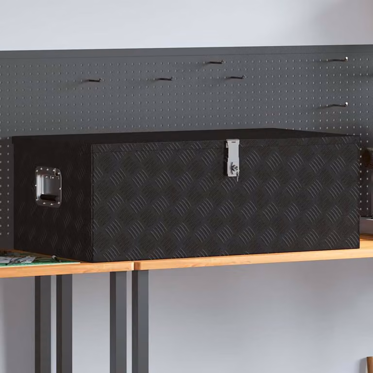 Contenitore portaoggetti vidaXL in alluminio e acciaio inossidabile, colore nero, L 100 cm x P 55 cm x H 37 cm