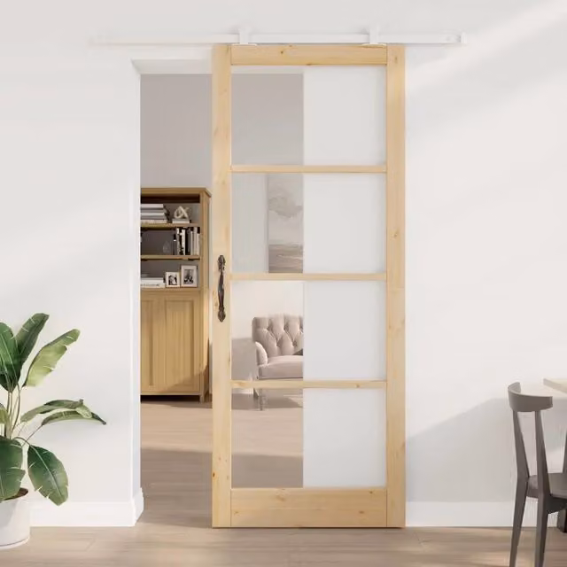Porta scorrevole moderna vidaXL ORKDAL in legno e vetro, colore marrone, L: 93 cm, H: 232 cm