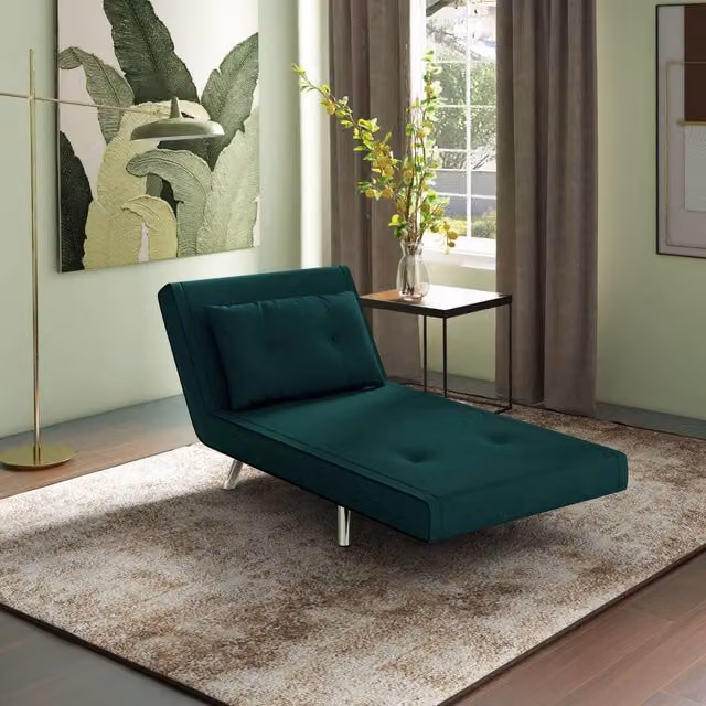 Poltrona letto pieghevole 3 in 1 WISHDOR con schienale reclinabile in velluto verde scuro, L: 77 cm, P: 88 cm, H: 83 cm – 1
