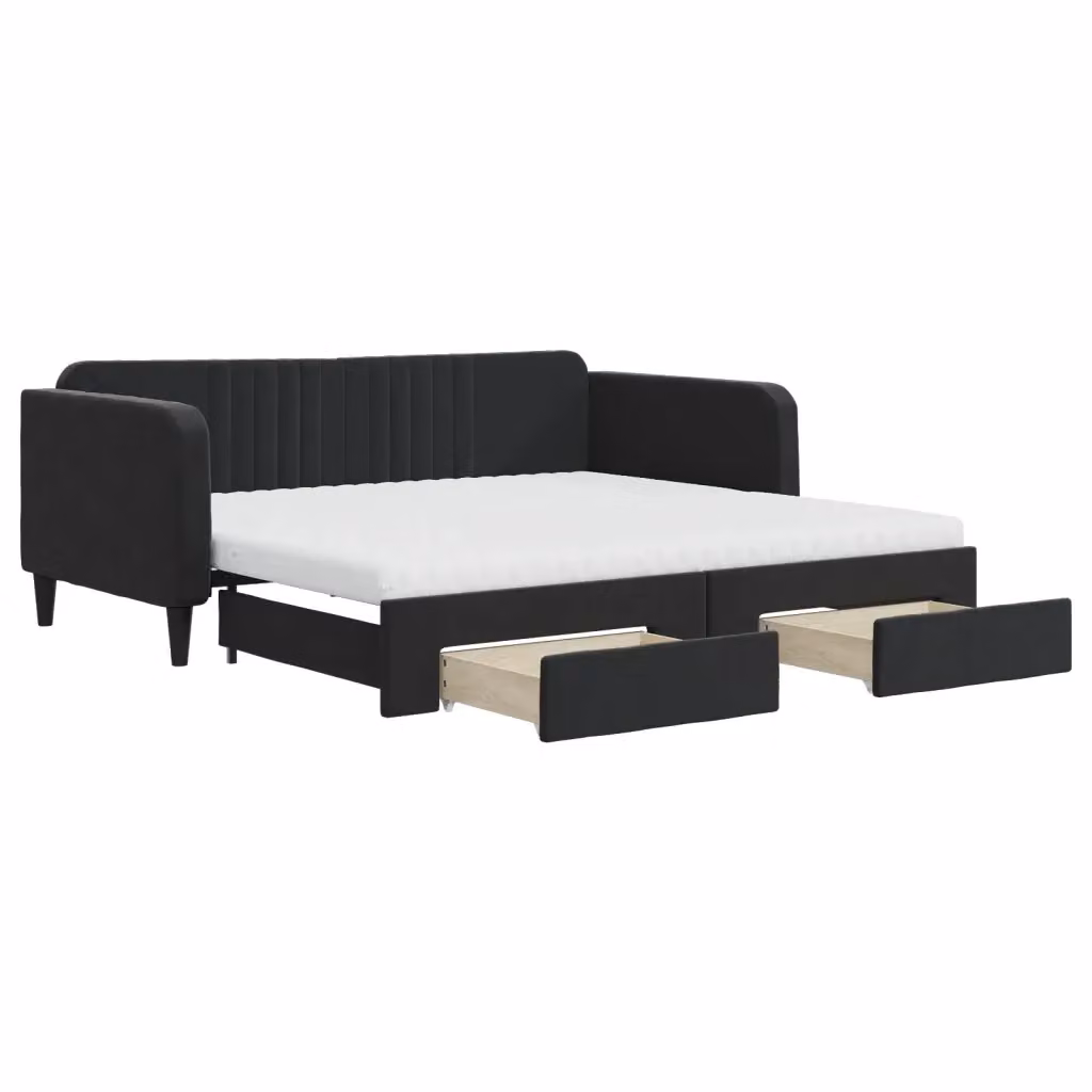 Divano Letto Estraibile vidaXL in Velluto Nero con Cassetto per Soggiorno e Camera da Letto L/P/H: 90 x 190 cm – 2