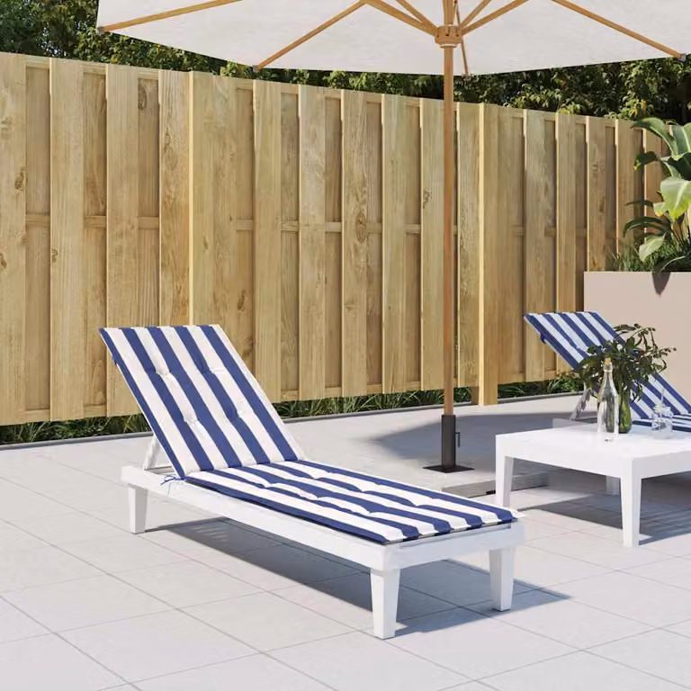 vidaXL Cuscino per Sdraio a Strisce Bianche e Blu in Tessuto Oxford Idrorepellente e Traspirante con Imbottitura in Schiuma