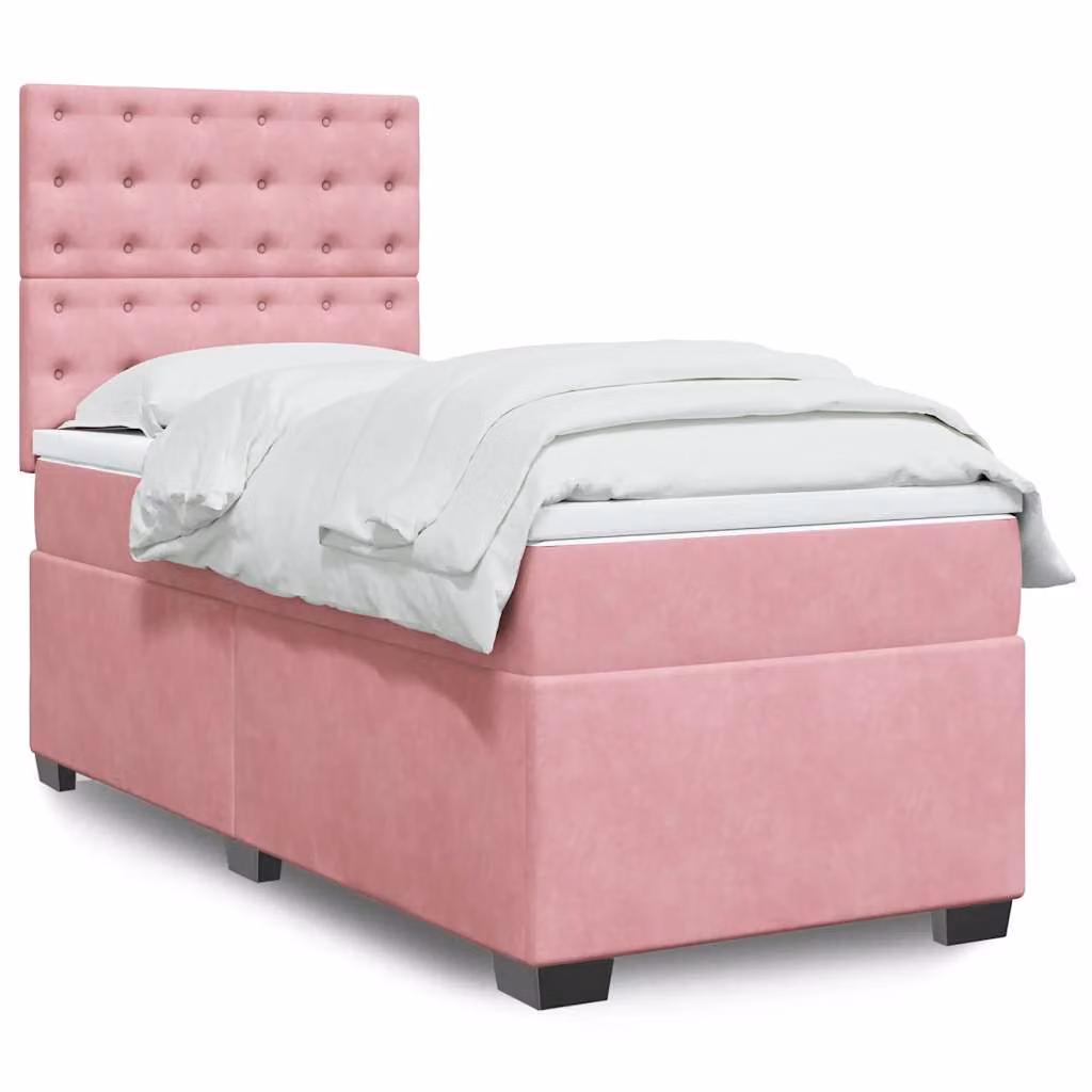 Giroletto a Molle con Materasso vidaXL in Velluto Rosa e Bianco L/P/H: 200 x 80 x 150,5 cm