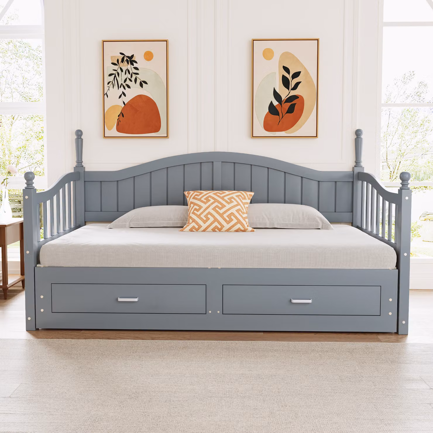 okwish divano letto 90/180×190cm，Letto per bambini Letto per ragazzi con letto estraibile Letto matrimoniale multifunzionale con molti vani portaoggetti e connessione di ricarica ，Senza materasso，Grigio