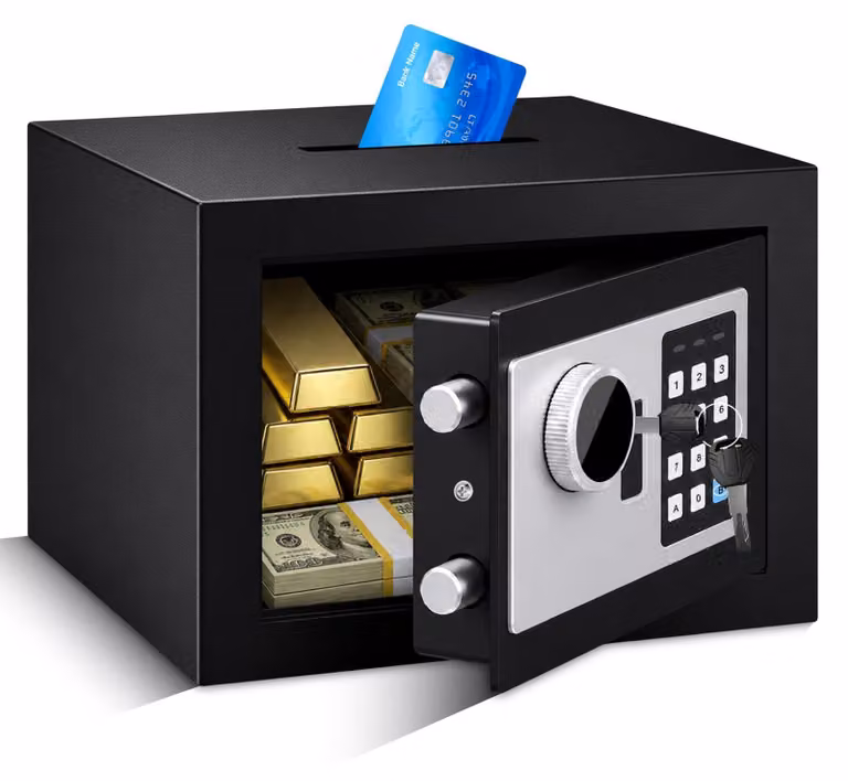 Mini cassaforte con serratura elettronica a combinazione - Capacità: 6,6 litri - Realizzata in acciaio legato massiccio - Colore: nero - Adatta per uso domestico e in ufficio
