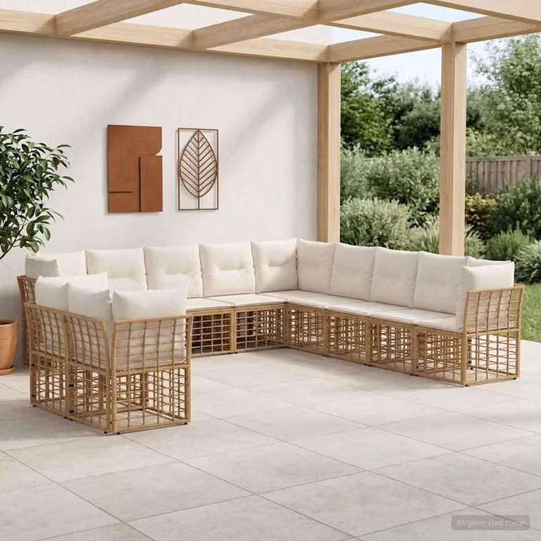 Set di divani da esterno a L vidaXL in stile moderno con struttura in metallo e cuscini inclusi, colori beige e marrone