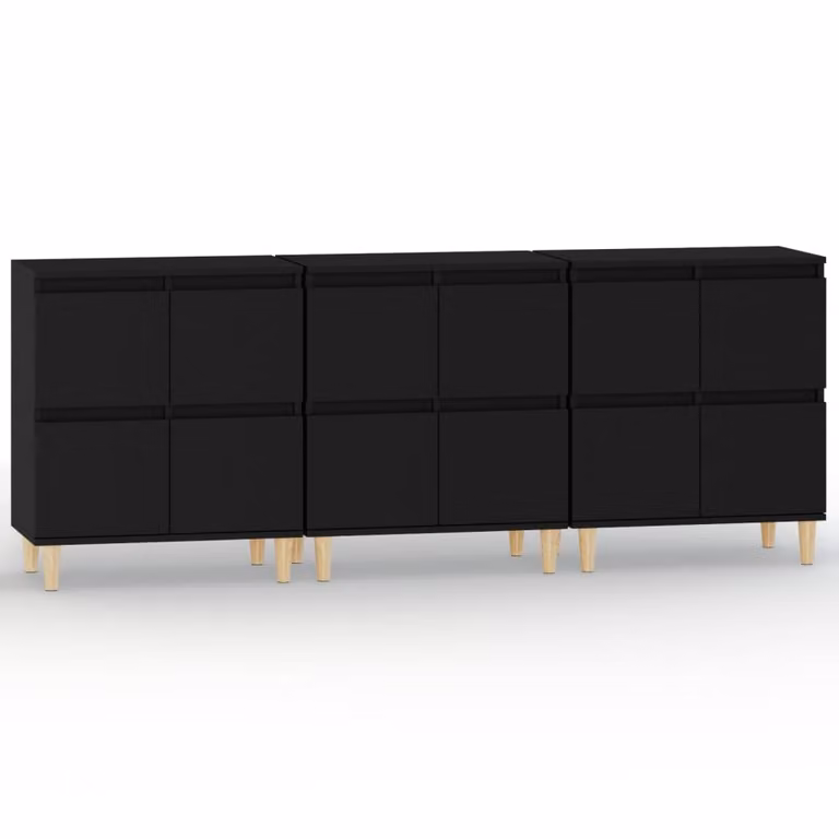 Credenze 3pz Nere 60x35x70 cm in Legno Multistrato