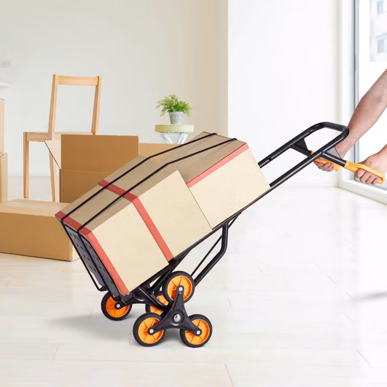 Scala pieghevole - Carrello a mano - Carrello di trasporto - Carrello per scale - Carrello a sei ruote - Modello nero