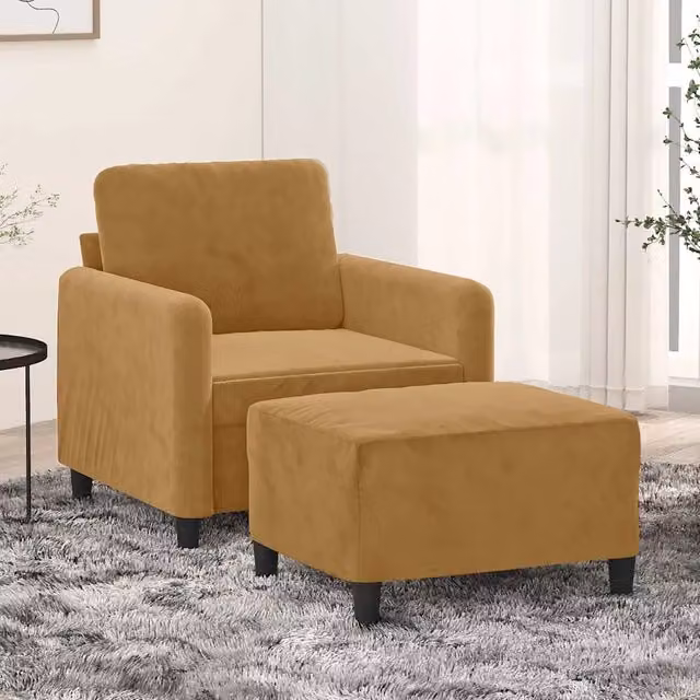 Poltrona con Poggiapiedi vidaXL in Velluto Marrone con Struttura in Metallo e MDF per Soggiorno