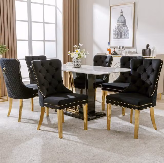 Sedia da pranzo 50.5x45x95 cm con schienale decorativo; in velluto nero