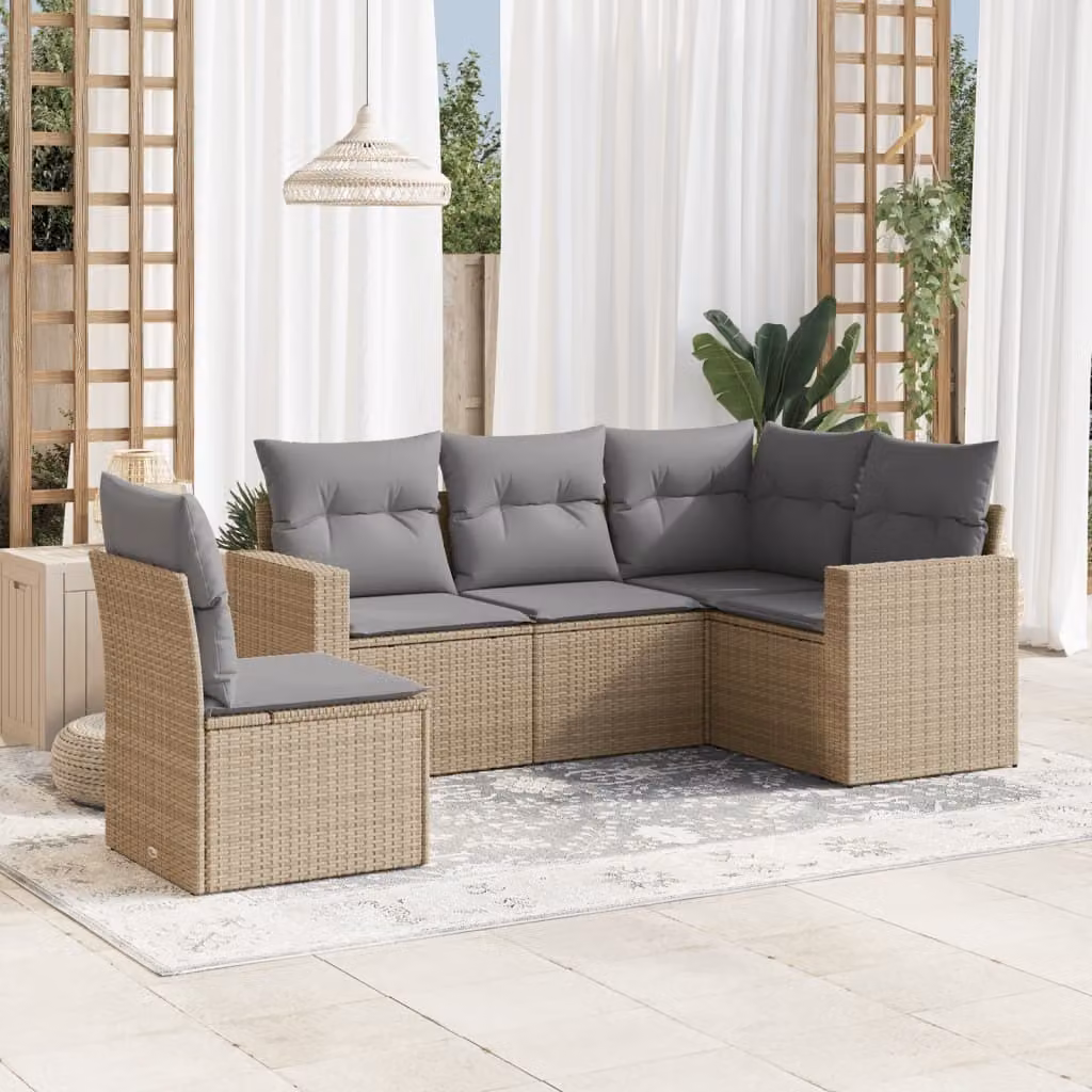 Maison Exclusive - Set Divano da Giardino 5 pz con Cuscini Beige in Polyrattan