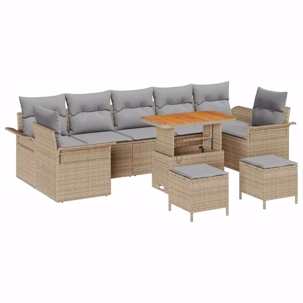 Set Divano da Giardino vidaXL 10 Pezzi a Forma di L Beige con Cuscini e Tavolino – 2