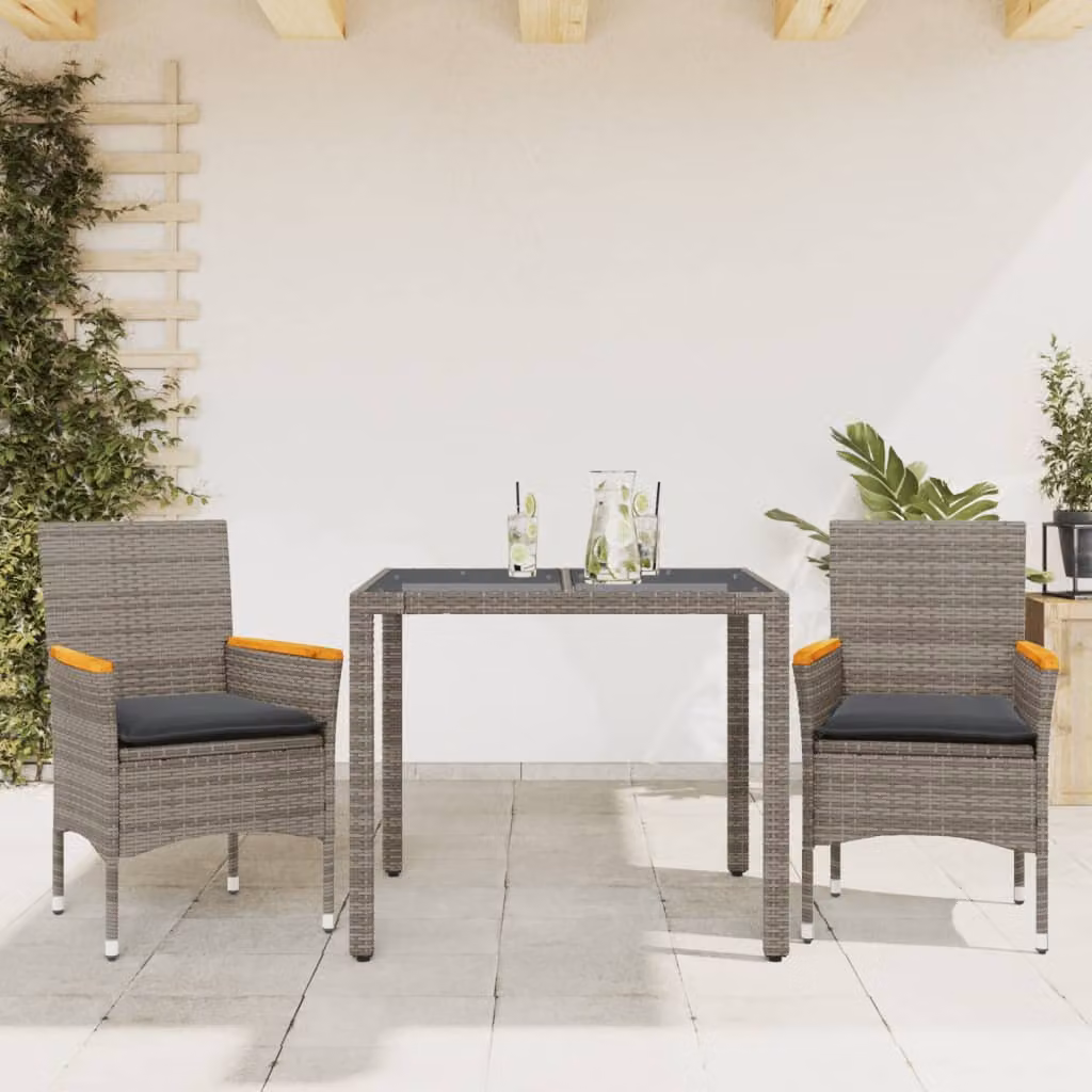 Set da pranzo da giardino vidaXL in legno di acacia oliato e polyrattan grigio con tavolo in vetro e 3 sedie – 1